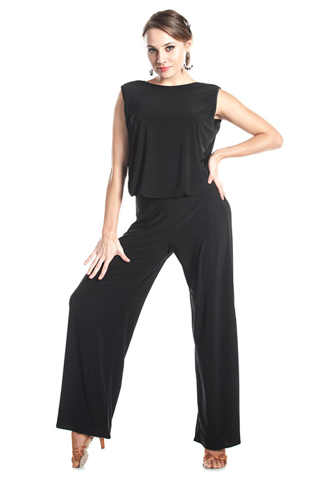 Women black shirt and pants for ballroom dancing practice