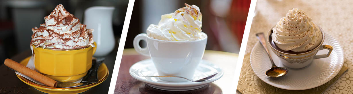 Austrian Viennese Milk Chocolate drinks with whipped cream